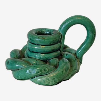 Green braided ceramic candle holder