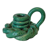 Green braided ceramic candle holder