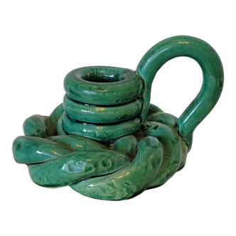 Green braided ceramic candle holder