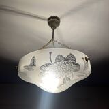 Glass basin decorated with flowers and butterflies Art Deco France Deveau 1925