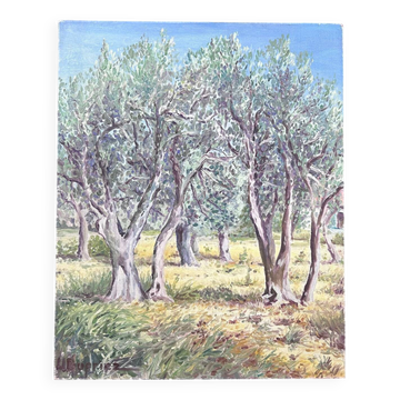 Olive tree field painting