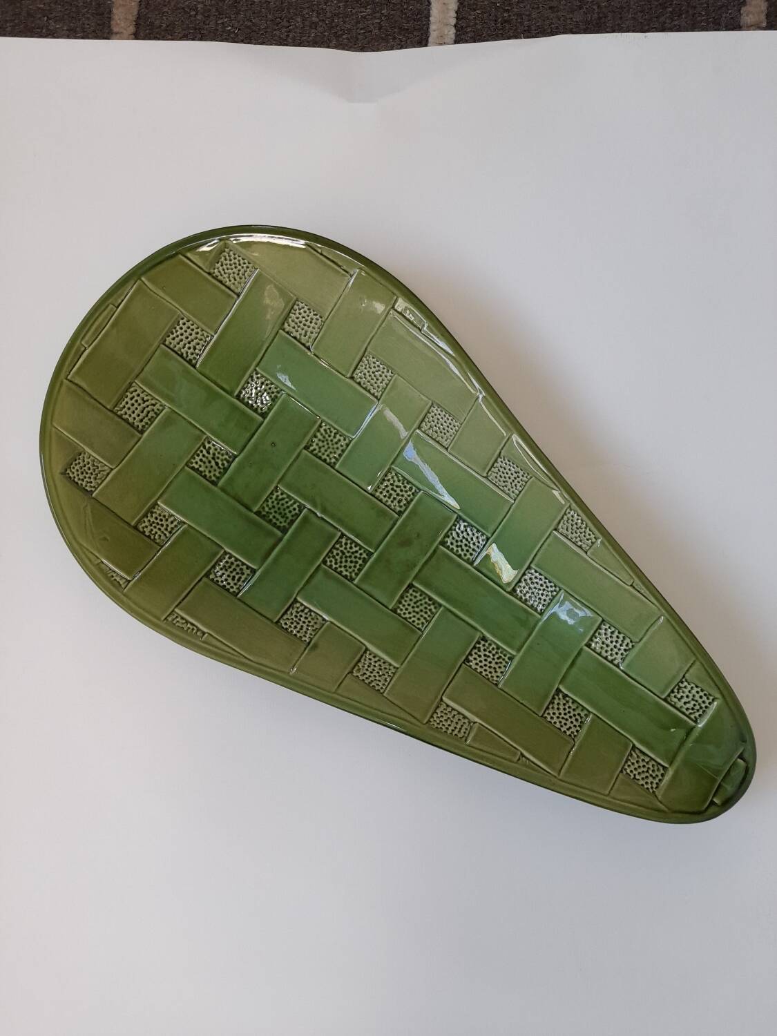 Large olive green Keralux Boch earthenware dish