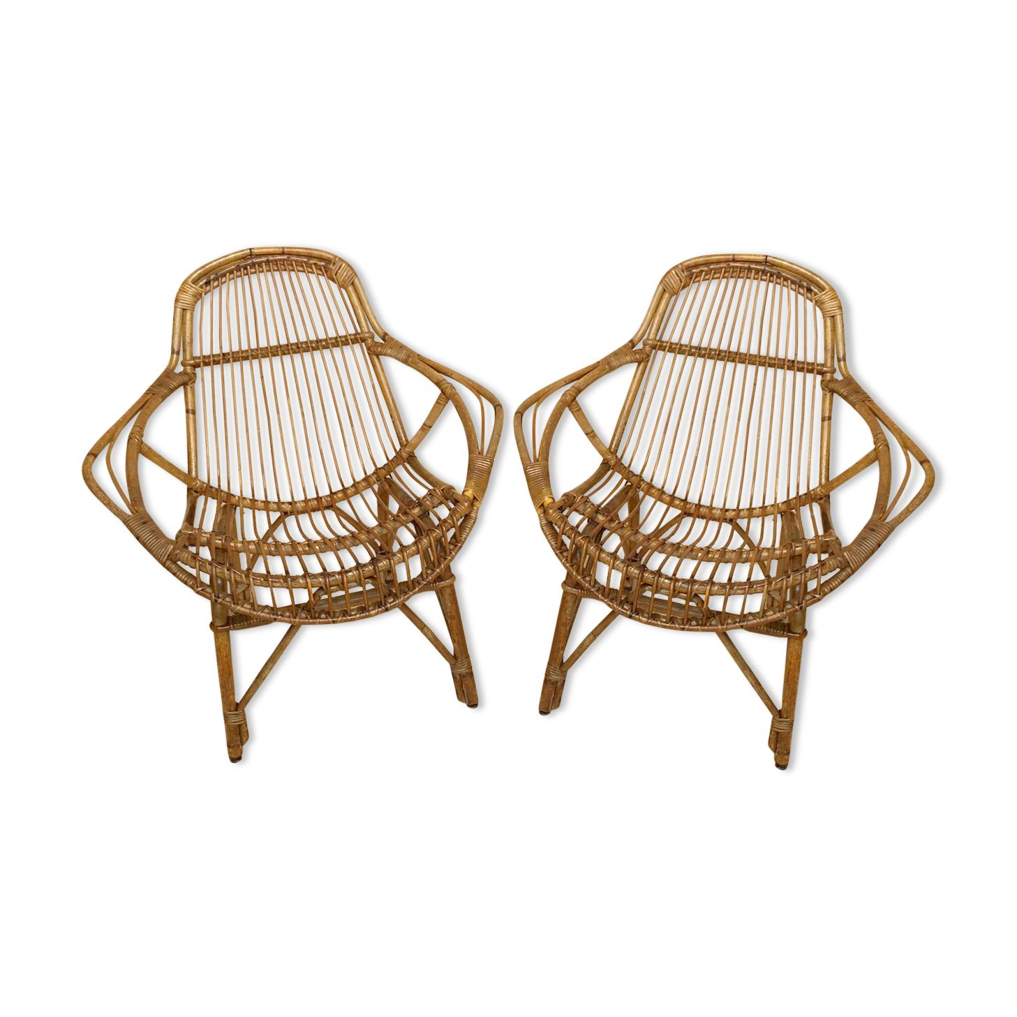 Pair of vintage rattan armchairs