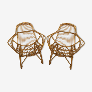 Paire de fauteuils en rotin vintage