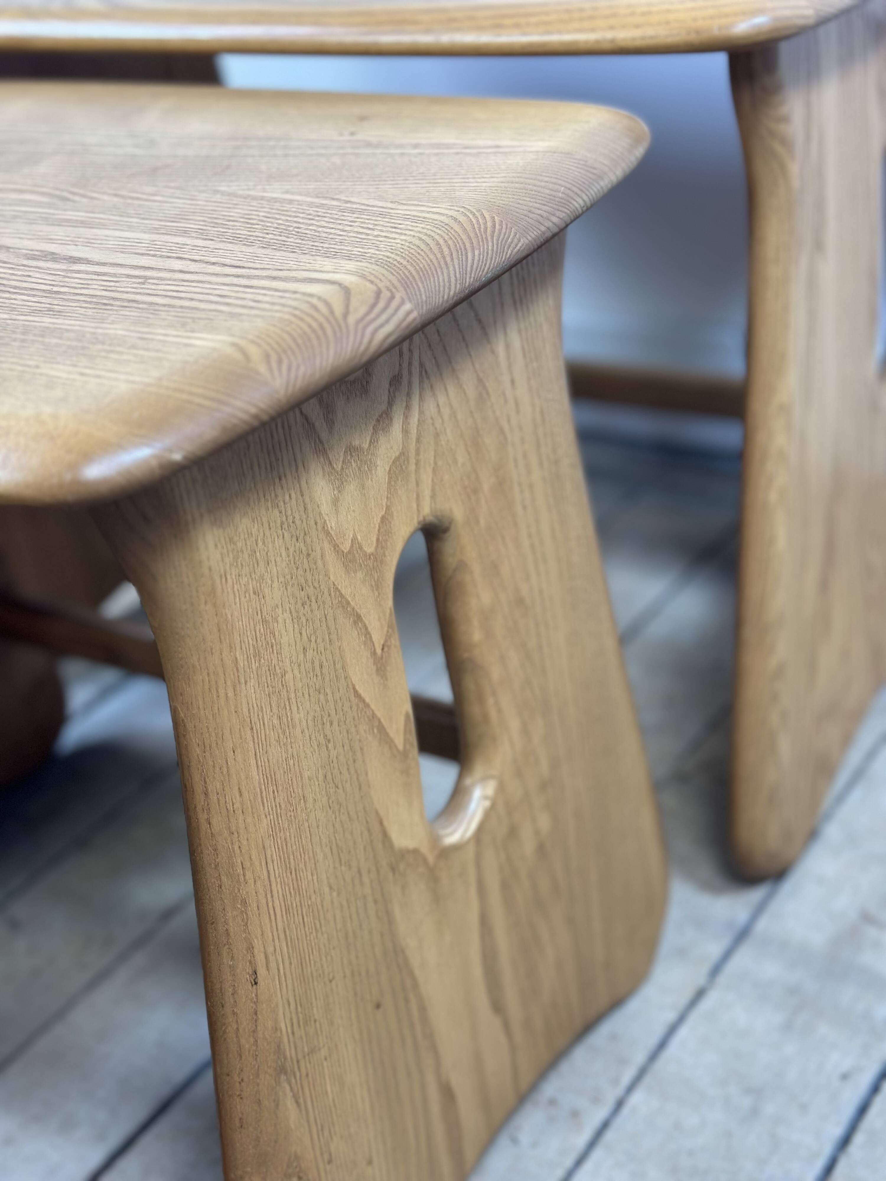 Vintage Ercol nesting tables in solid elm from the 1980s.