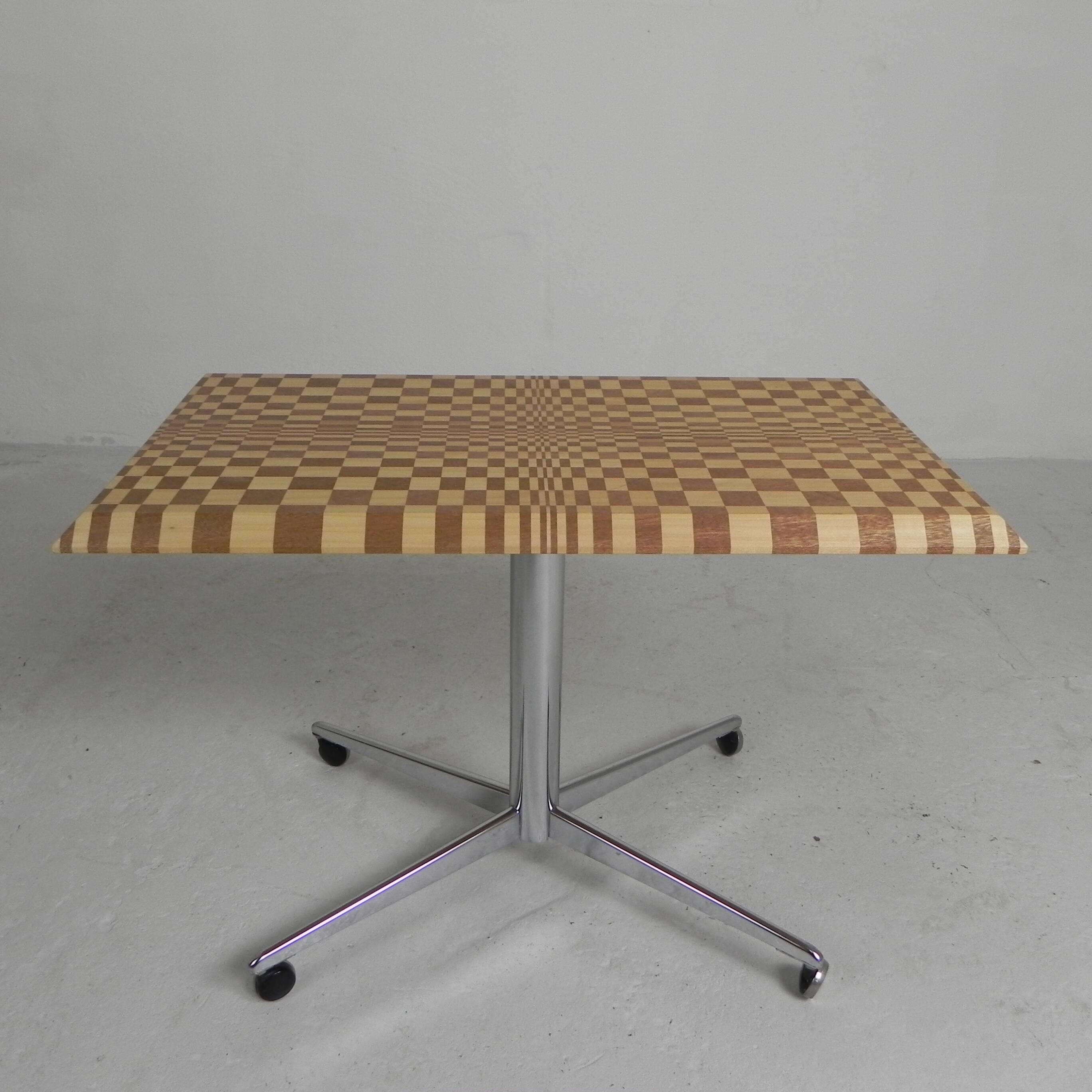 Coffee table made from hundreds of wooden blocks in a psychedelic pattern, 1990s.