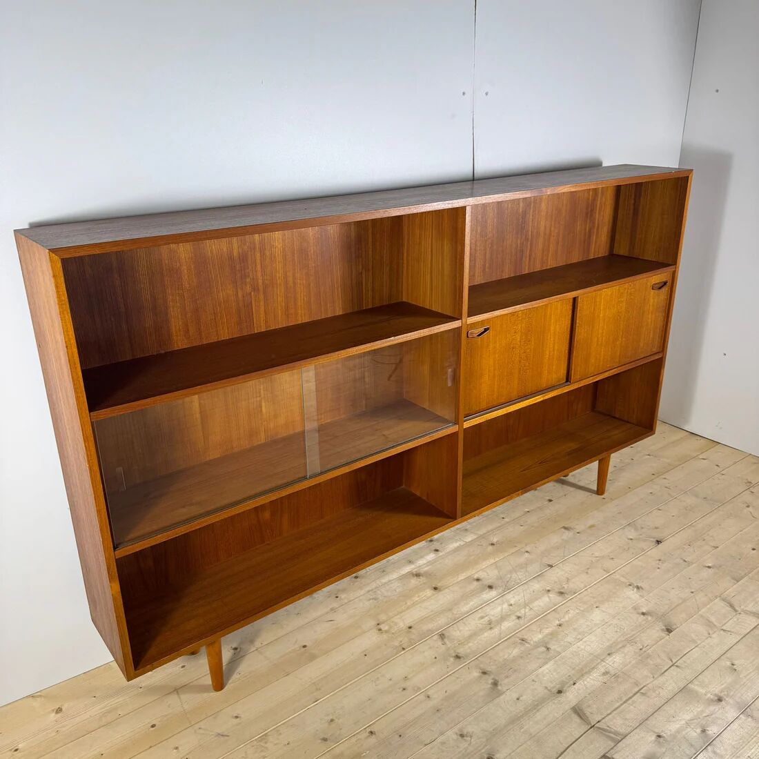 Vintage Clausen & Son teak bookcase with glass doors, Denmark 1960