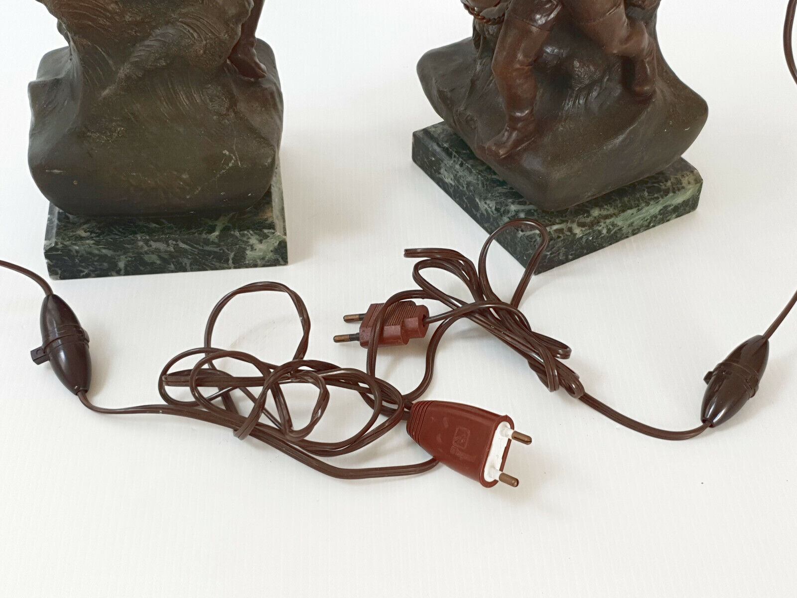 Pair of fisherman lamps art deco 1940 1940 vintage in metal & marble 30s 4