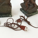 Pair of fisherman lamps art deco 1940 1940 vintage in metal & marble 30s 4