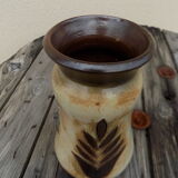 Flamed stoneware vase decorated with leaves