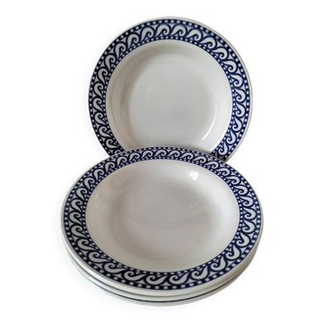 Set of 4 vintage navy blue soup plates