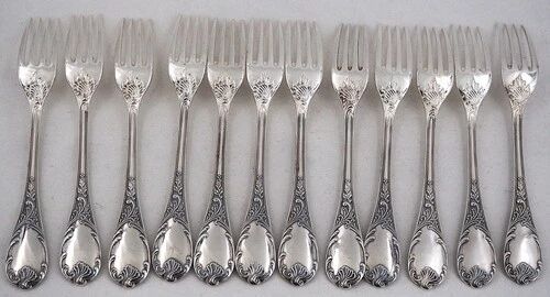 Christofle Marly, 12 dessert cutlery sets, 24 pieces silver-plated metal, 17 cm