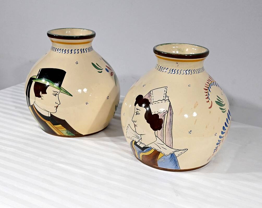 Pair of Earthenware Vases, Henriot Quimper – Mid 20th Century