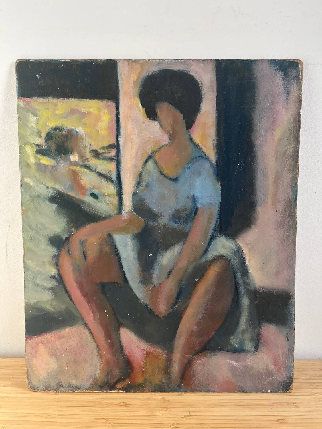 Oil on wood panel, Woman seated