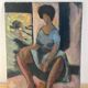 Oil on wood panel, Woman seated