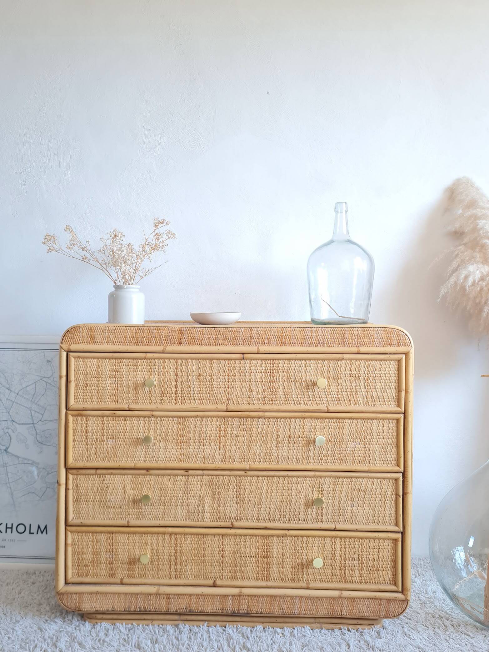 Vintage rattan chest of drawers