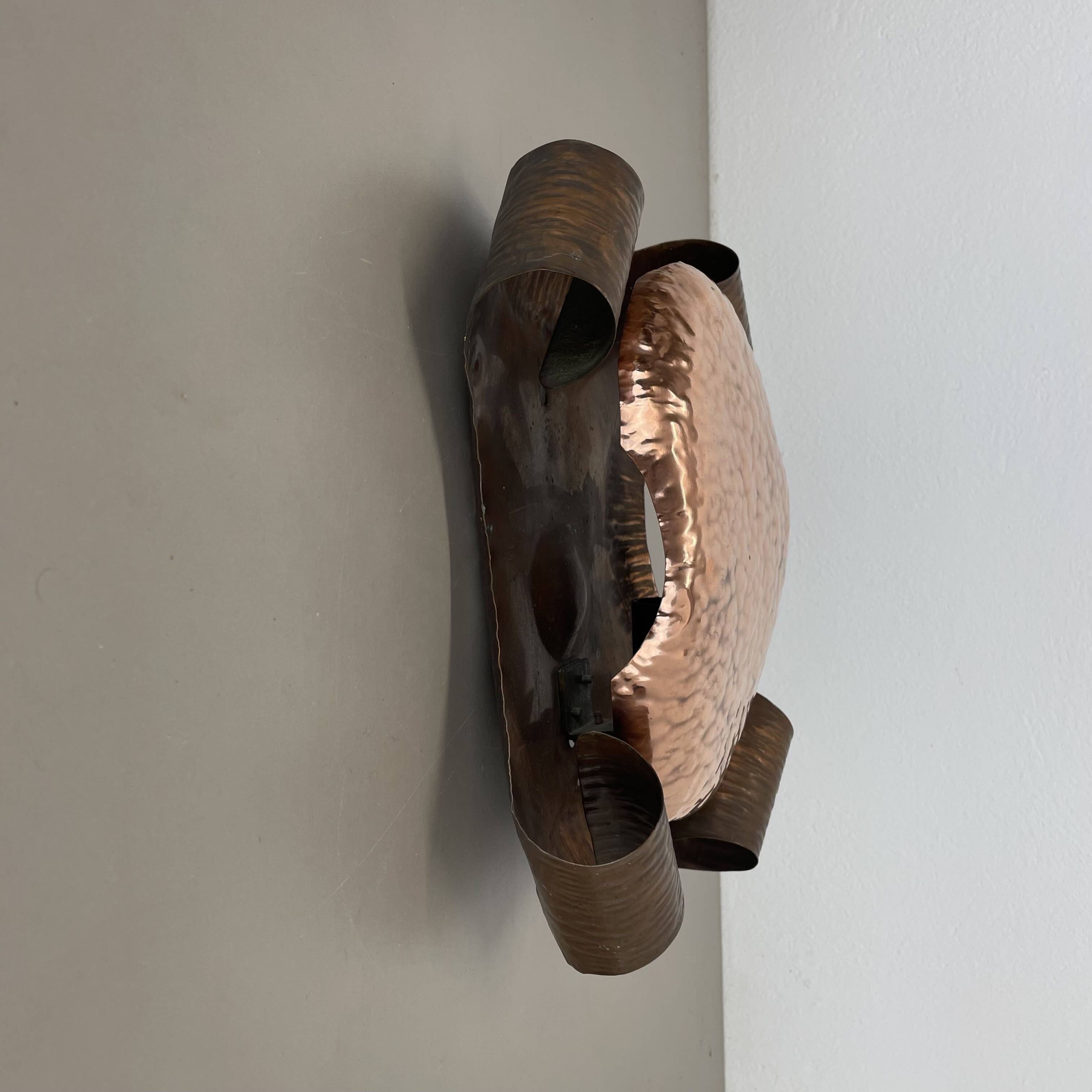 rare handmade solid copper Stilnovo Style Theatre Wall Light, Italy 1950s