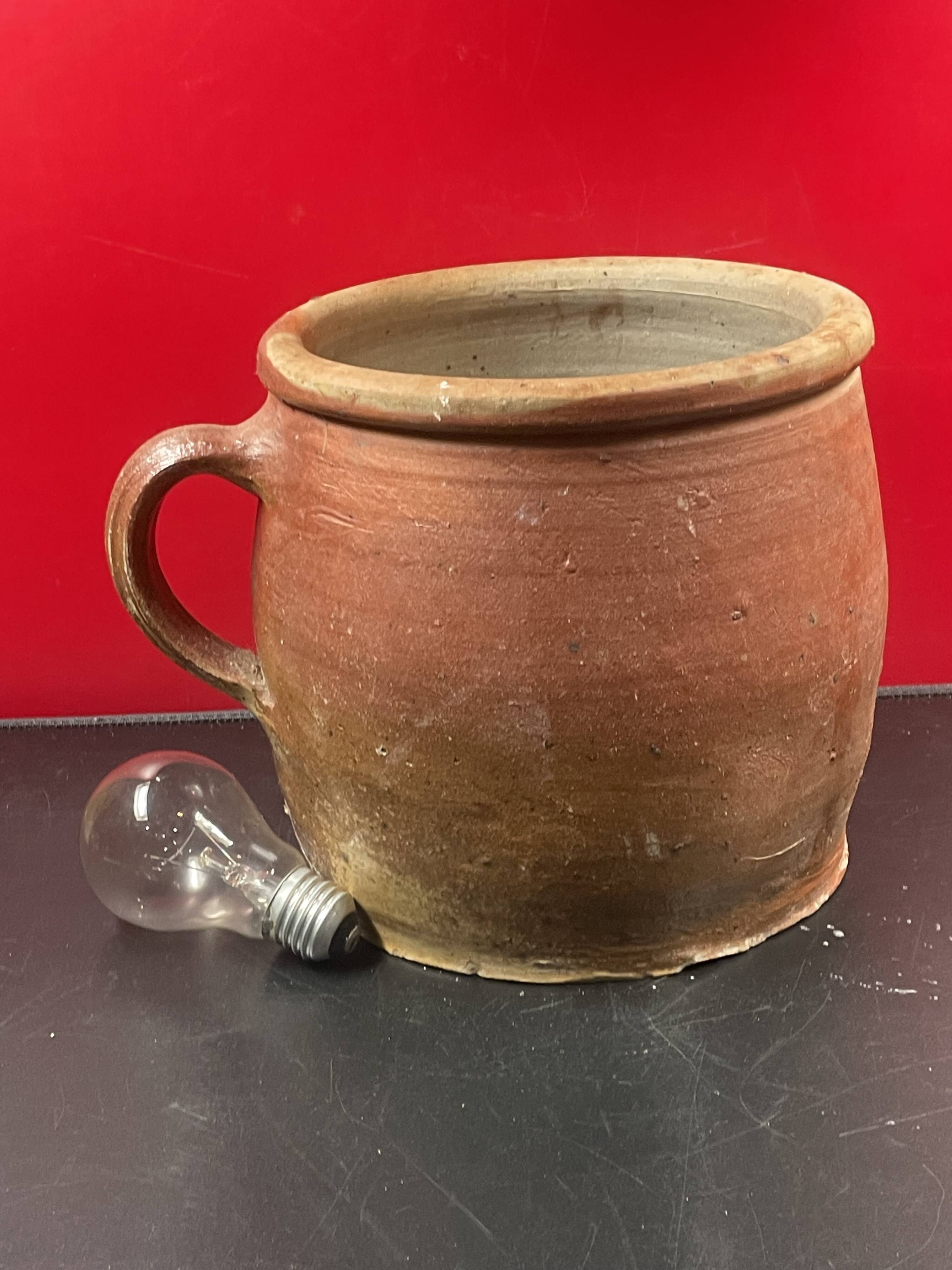 Very large stoneware grease pot Salting tub, folk art - H 20 cm