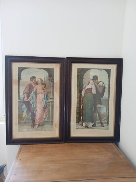 Duo d'estampes datant du début du siècle sur le thème de l'amour