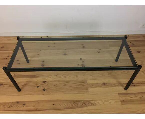 Modernist coffee table 50s black metal and glass