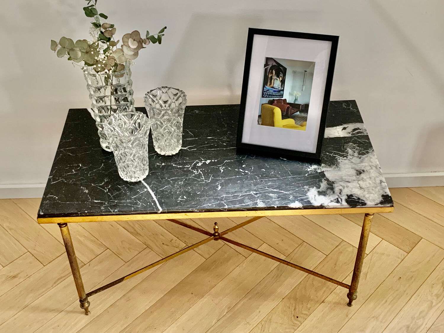 Brass and marble coffee table
