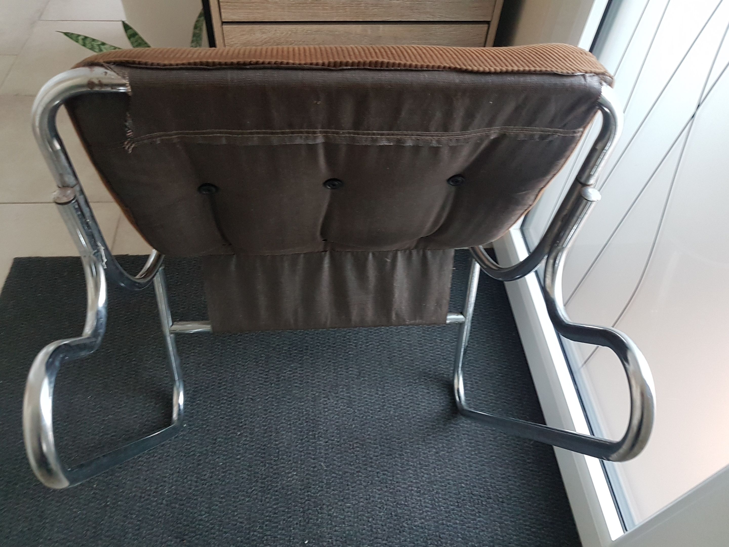 Chair tubular in Brown velvet of the 1970s