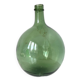 Dame Jeanne ancienne en verre vert à col bagué et ouverture martelée