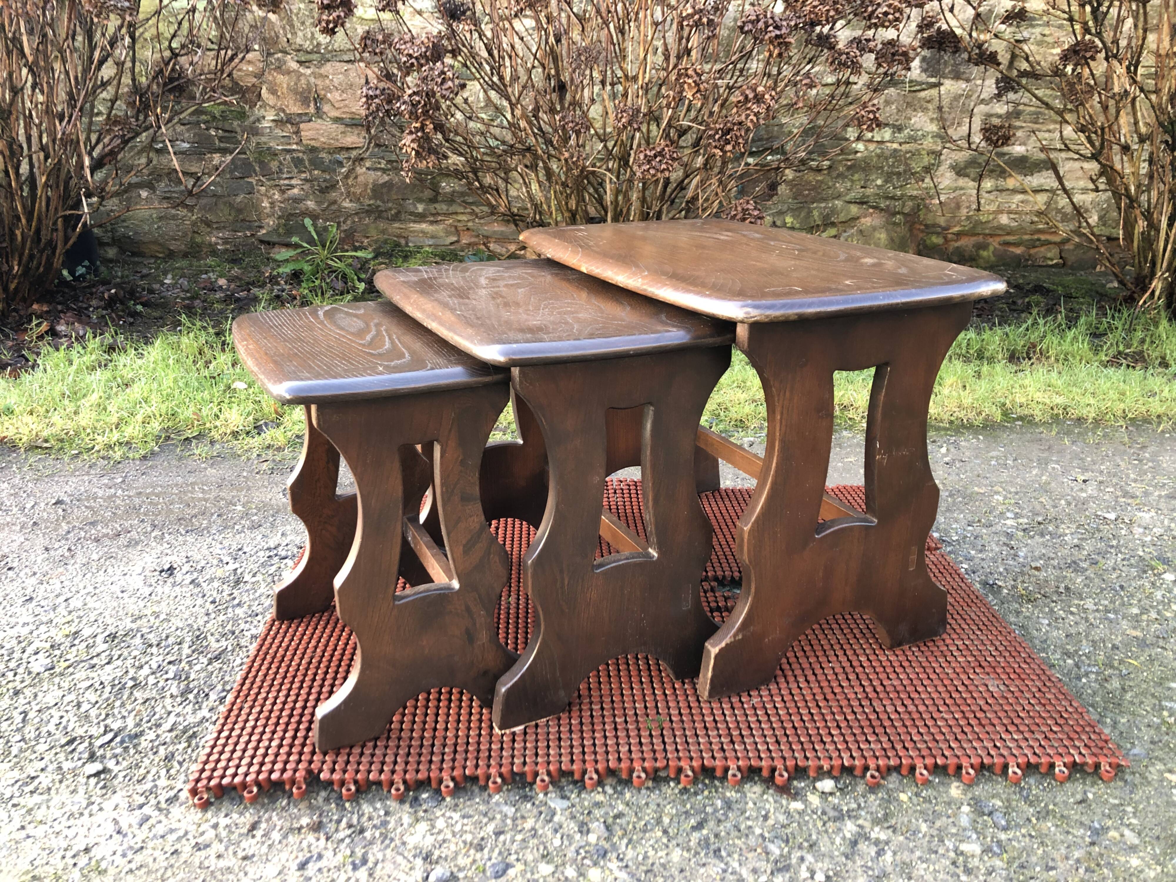 Vintage English nesting tables in elm.
