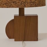 Pair of handcrafted lamps in solid oak with cork shades, circa 1970