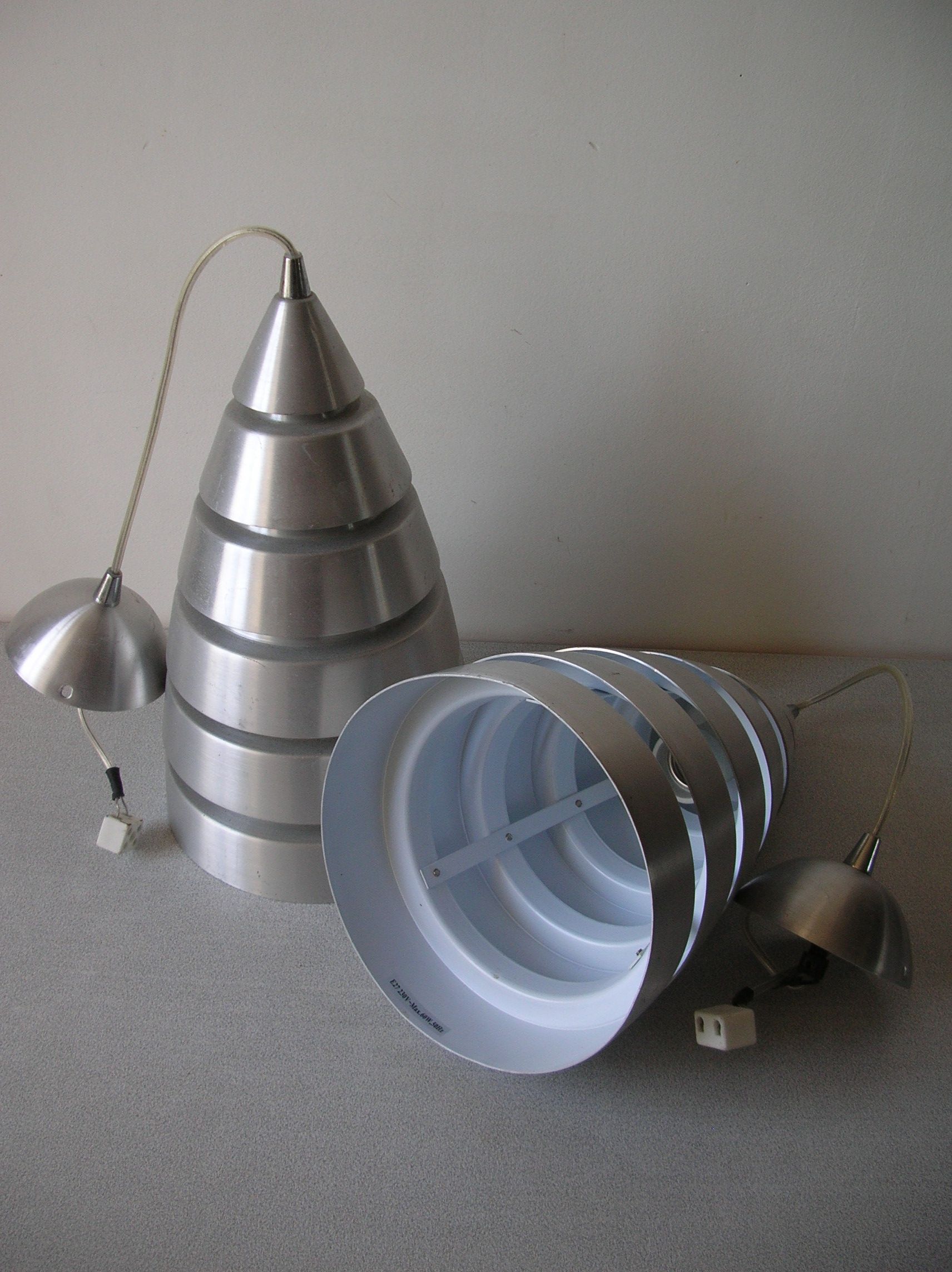 Lot of 2 conical suspensions abated day cone ceiling chandelier light in aluminum 32 cm
