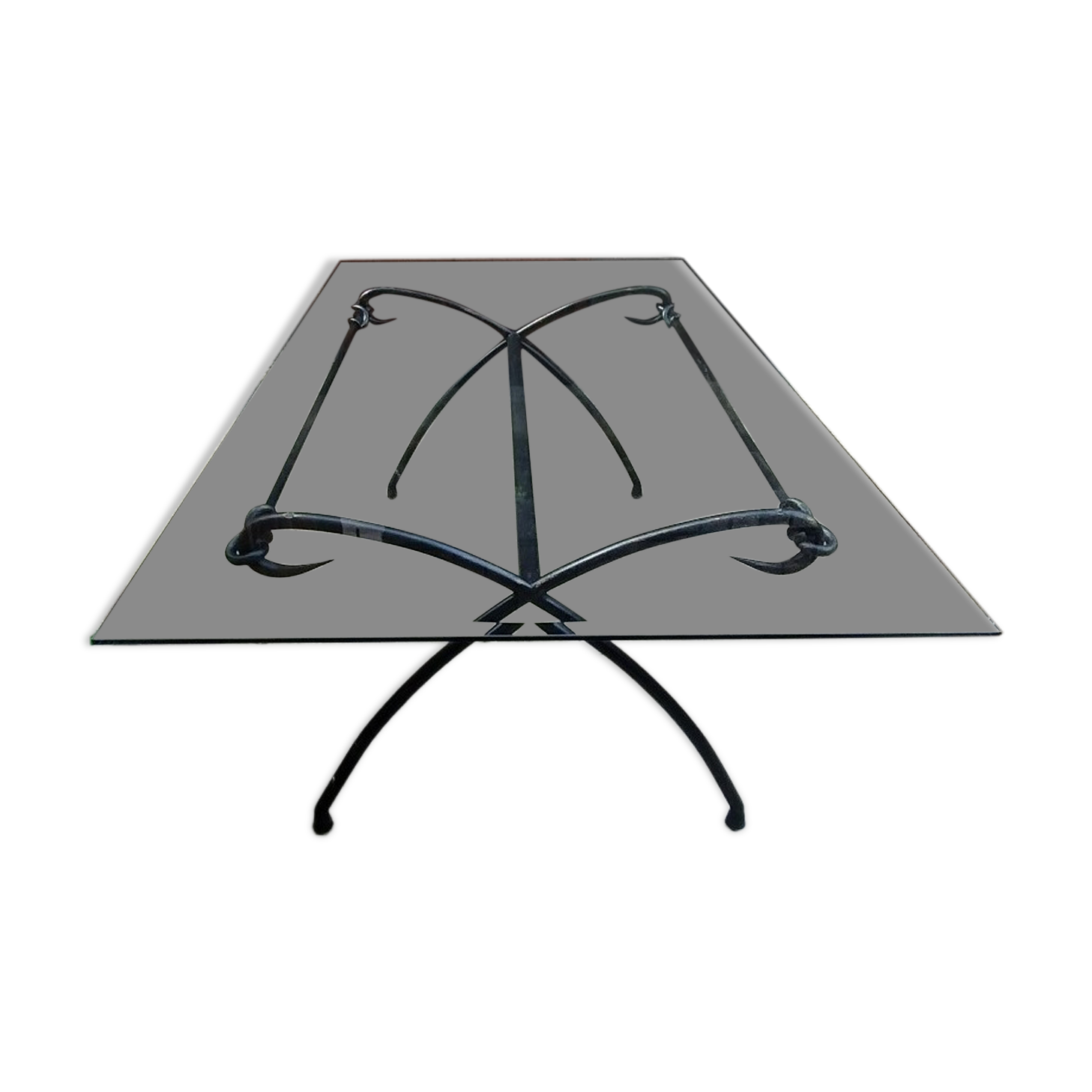 Wrought iron and glass dining table