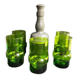 Carafe et 5 verres cristallin et étain