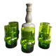 Decanter and 5 crystalline glasses and tin