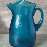 Blue cracked glass pitcher