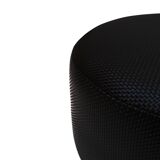 Contemporary LA Design Wood Upholstered In Black Braided Lambskin Circular Pouf