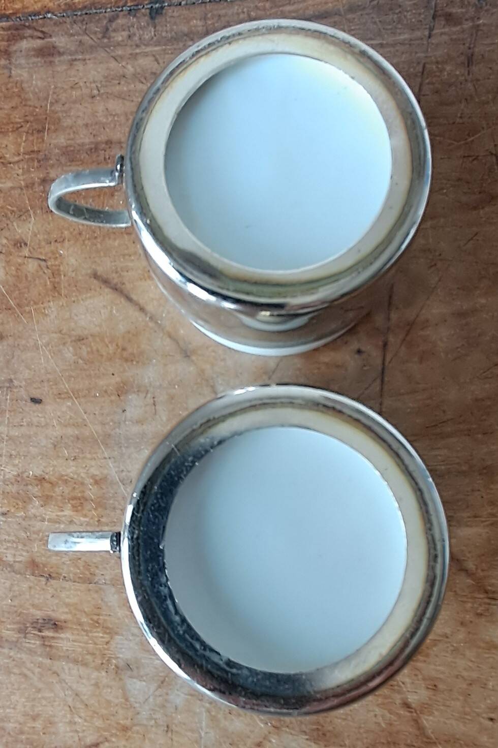 Vintage espresso cups. Porcelain and removable metal stand.