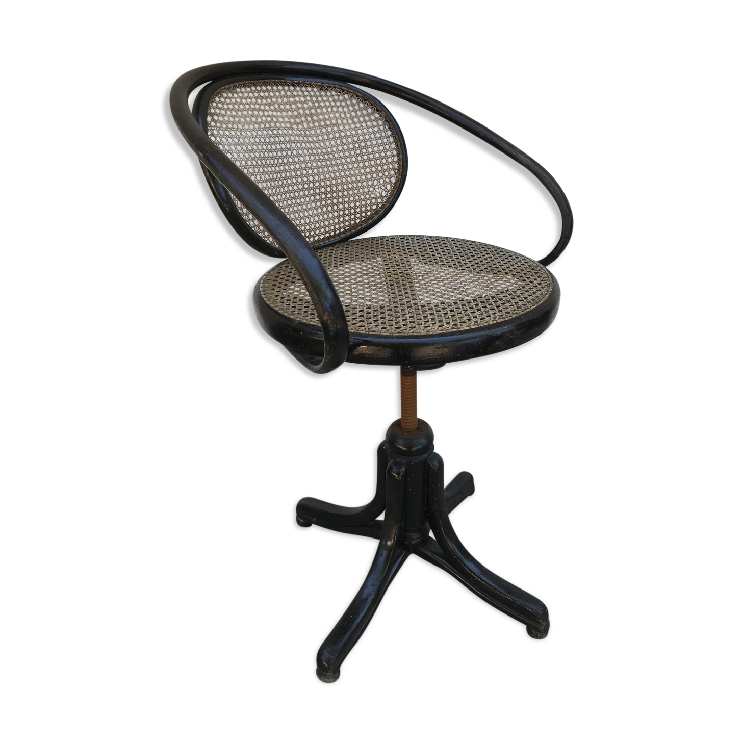 Chair swivel old Thonet bentwood, folder & canned seat Vintage