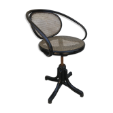 Fauteuil pivotant ancien Thonet bois courbé, dossier & assise cannées vintage