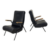 Duo de fauteuils vintage en simili-cuir noir