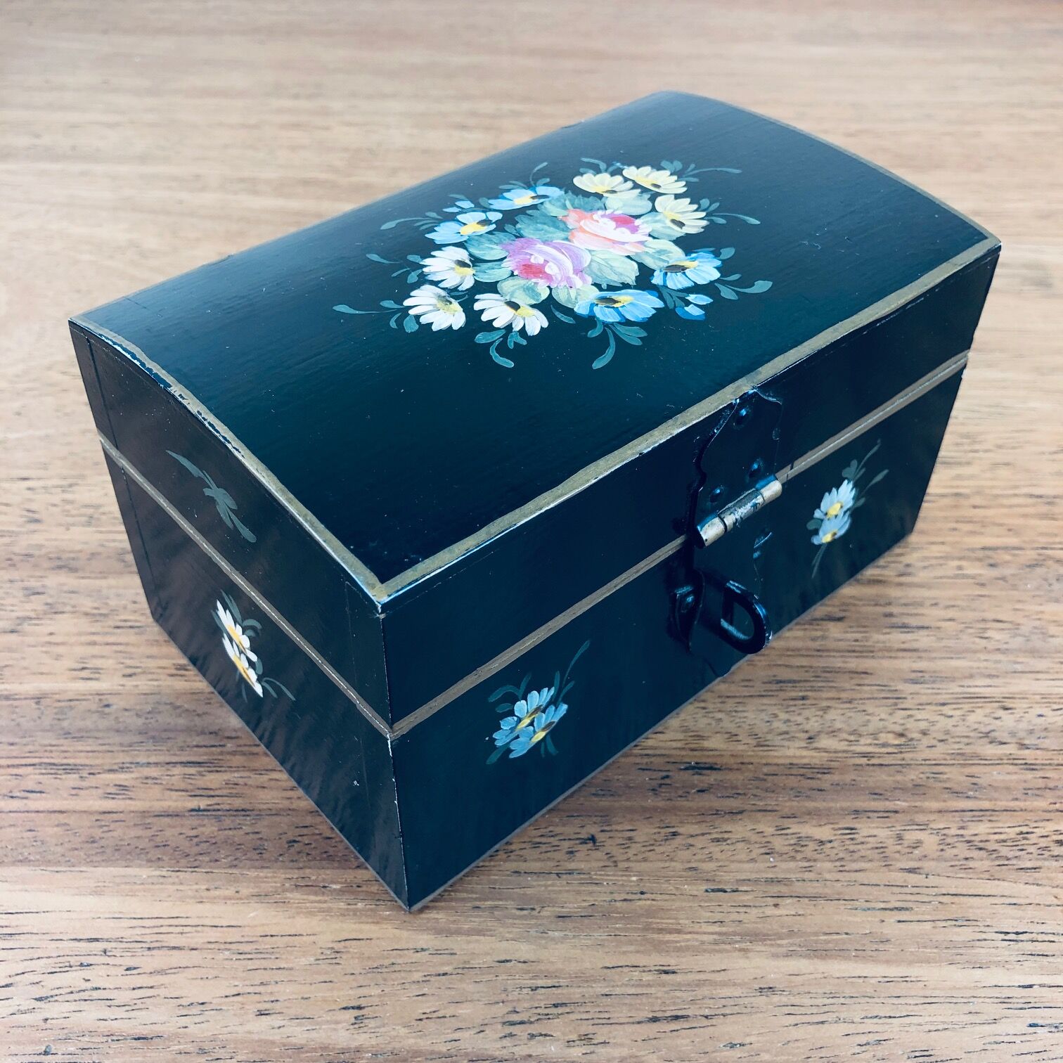 Black jewelry box - hand-painted flowers