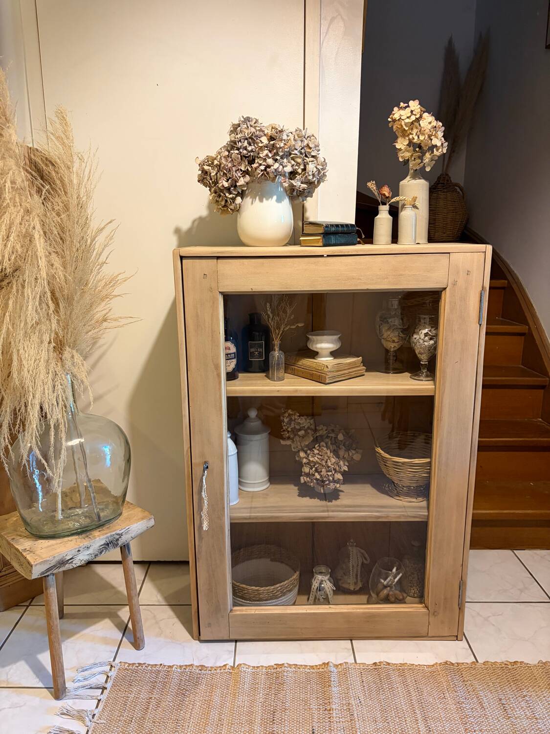 Raw wood display cabinet