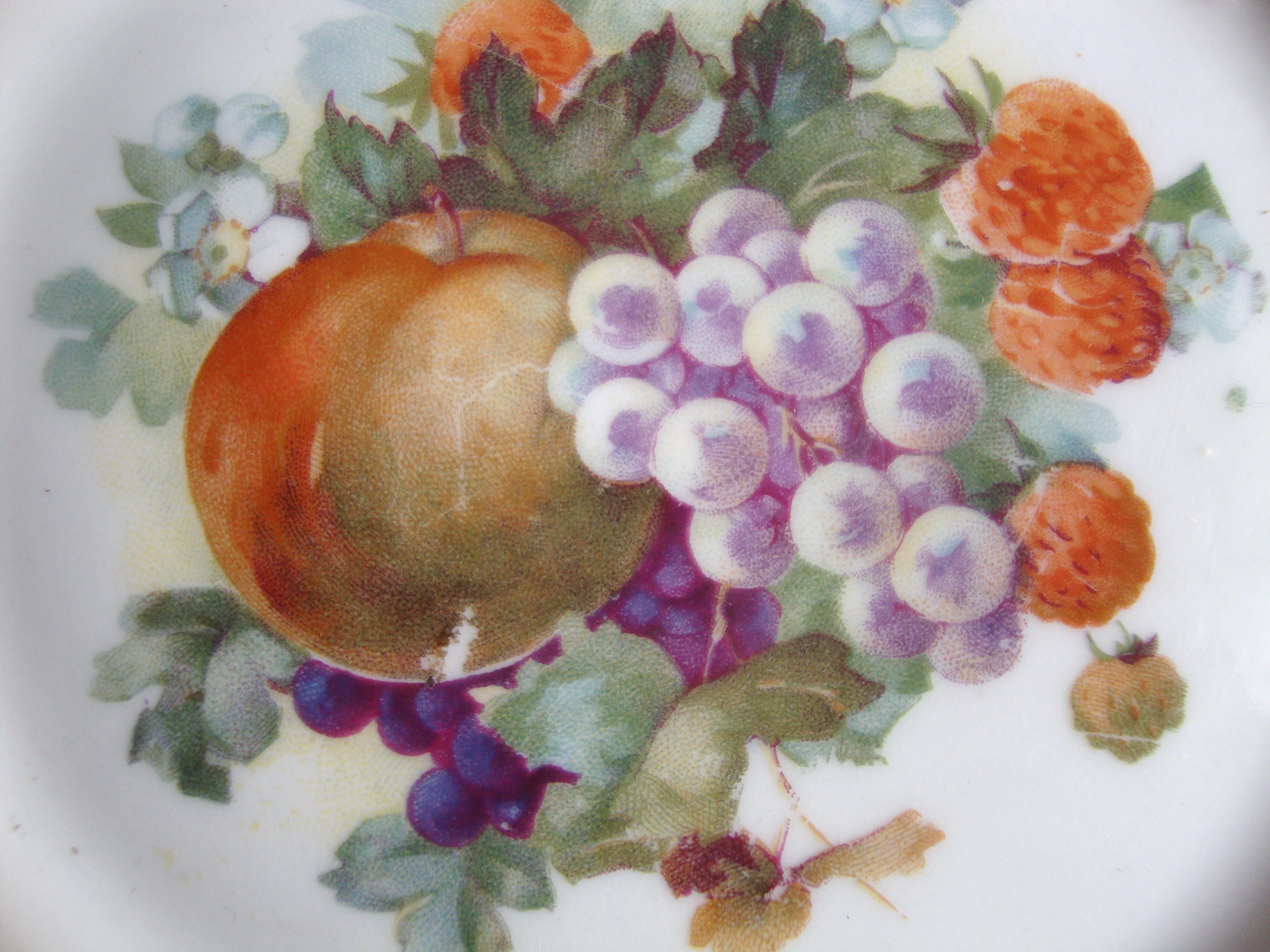 Set of 5 antique Limoges porcelain plates L.J.V with fruit decoration