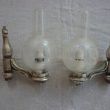 Pair of silver metal and glass sconces