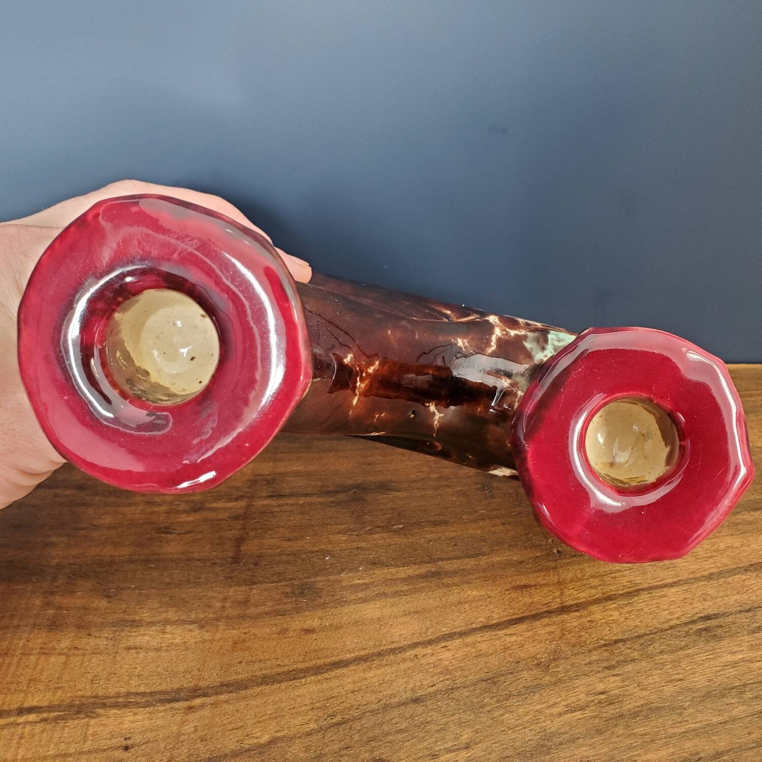 Pair of Fat Lava ceramic candle holders