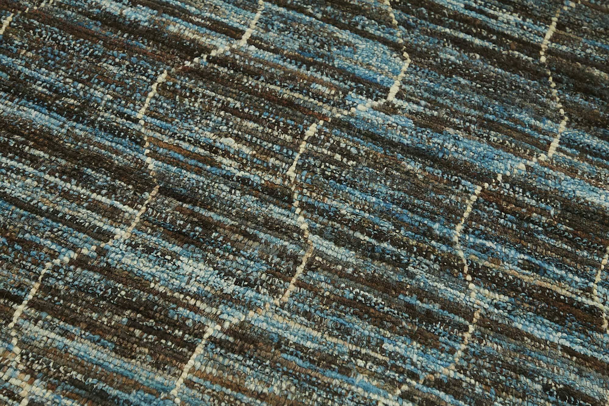 Hand-Knotted Tribal Unique 91 cm x 341 cm Blue Wool Runner Carpet
