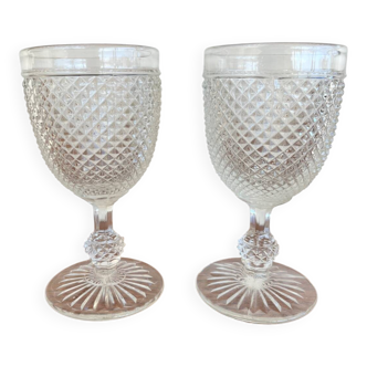 Two 19th-century moulded crystal glasses with diamond points.