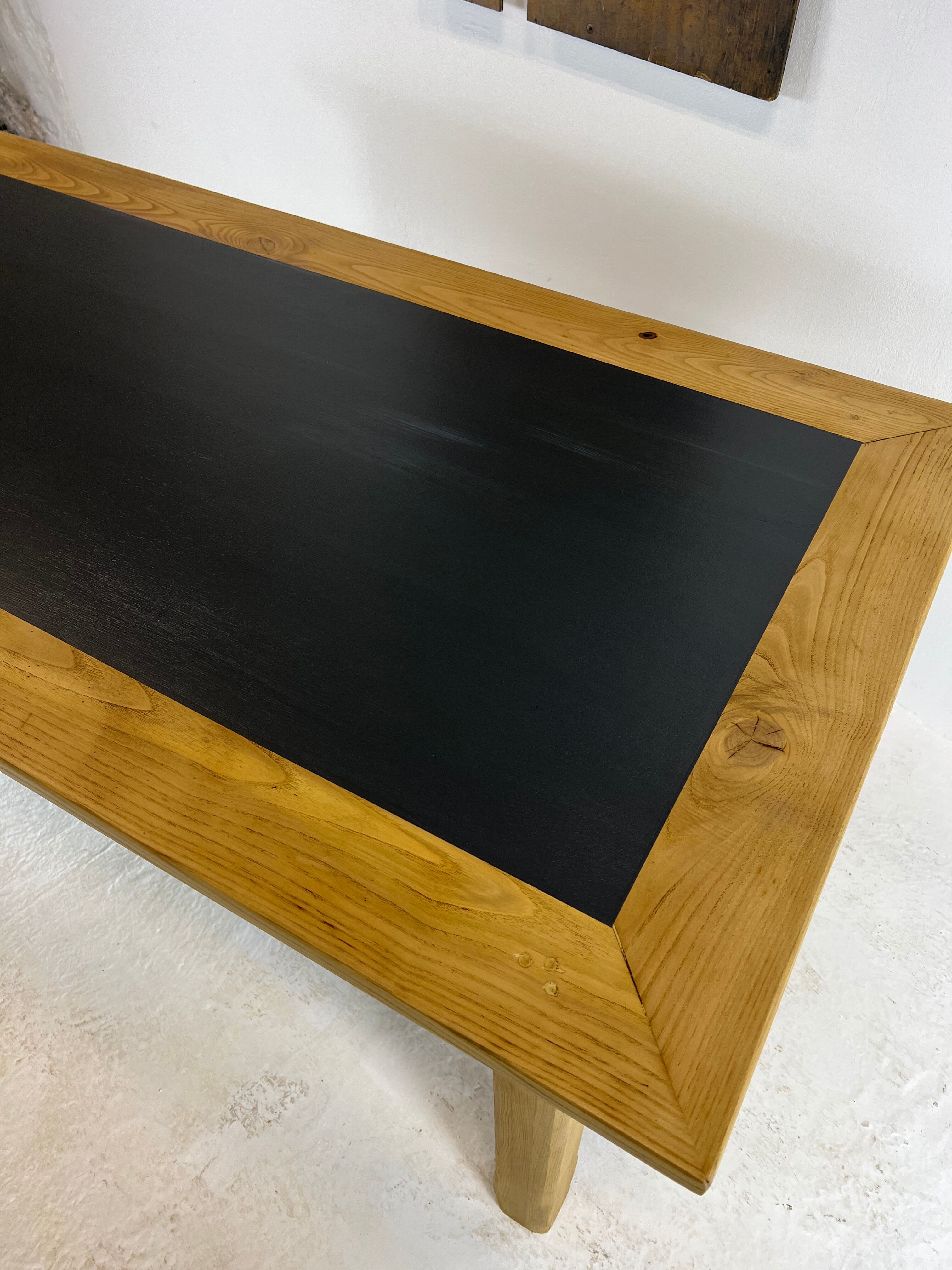 Oak farmhouse table, black top