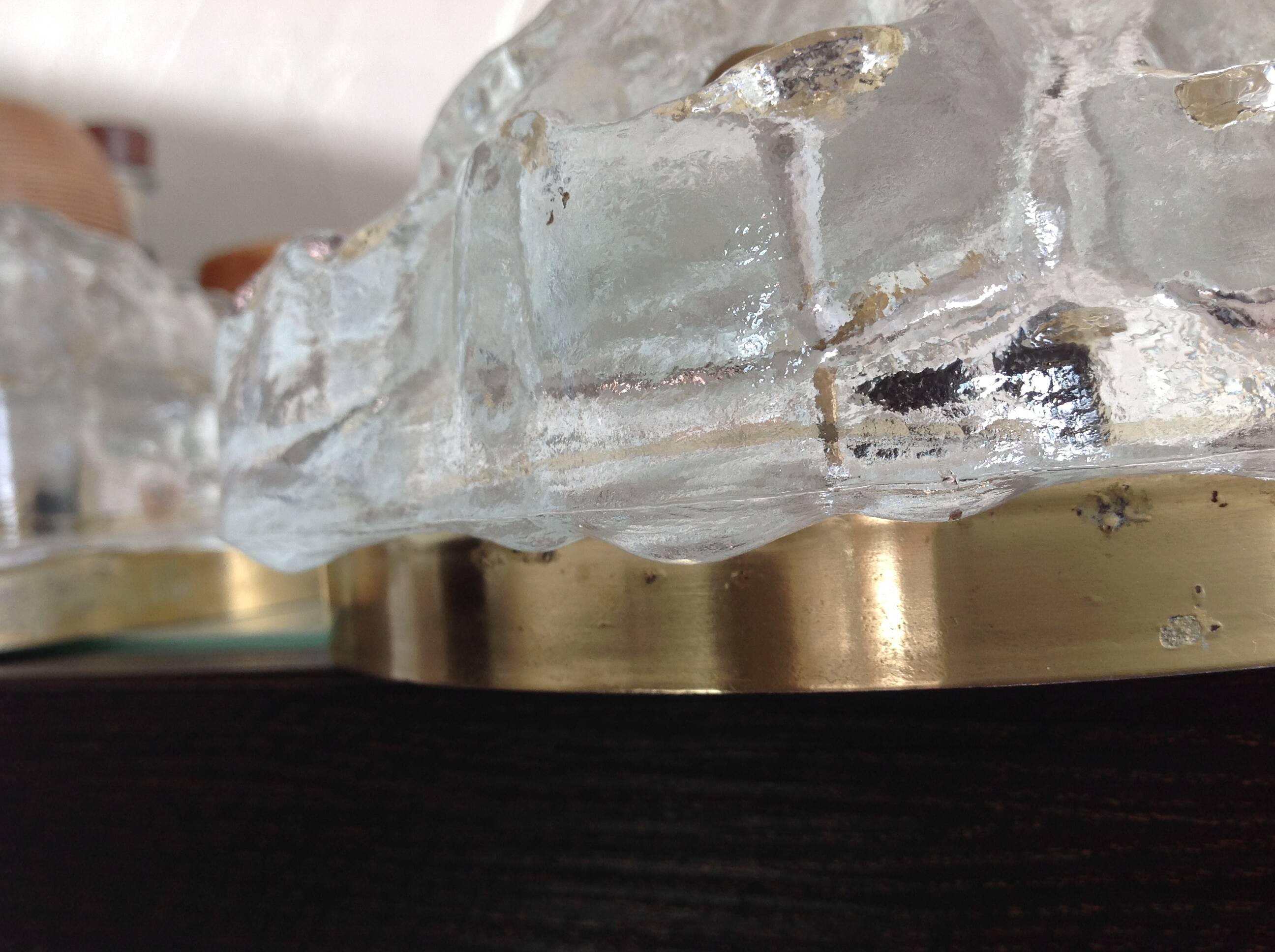 Pair of ice glass and brass wall lights by Limburg / vintage 60s-70s