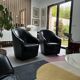 Paire fauteuil cabriolet cuir noir 1990