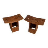 Pair of oriental stools in openwork carved wood